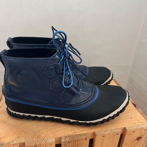 Sorel Size 6.5 Navy Blue Out N About Waterproof Leather Insulated Duck Rain Boot - Picture 7 of 13